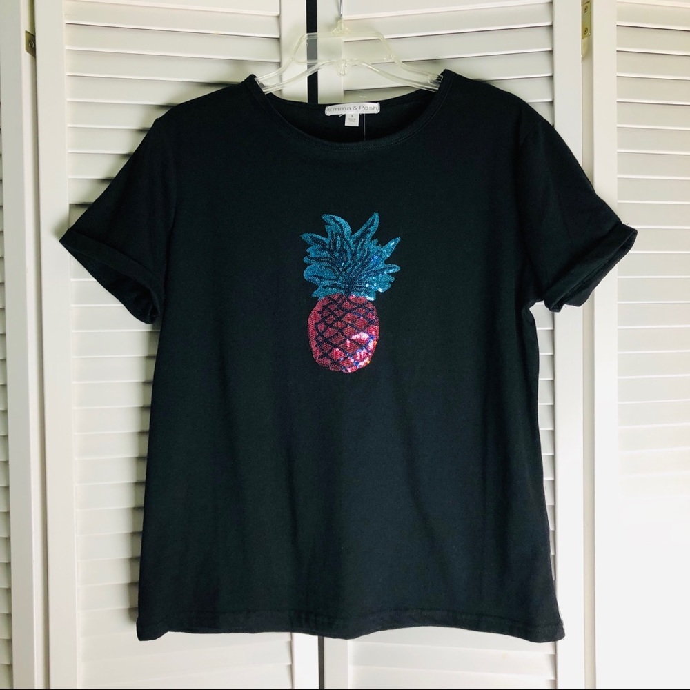 New Emma & Posh Embellished Black Pineapple Top S